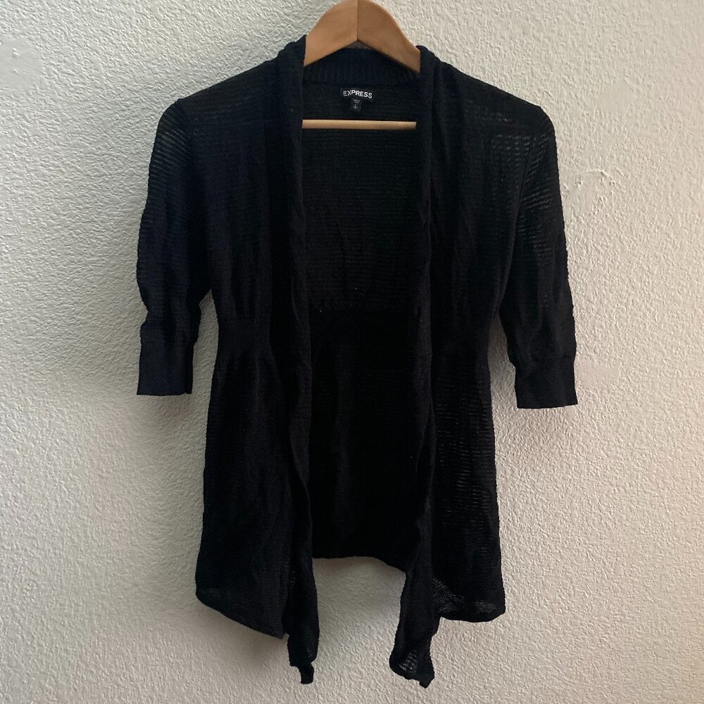 Express Open Front Lightweight Knit Sweater Top Small Black Cotton Nylon